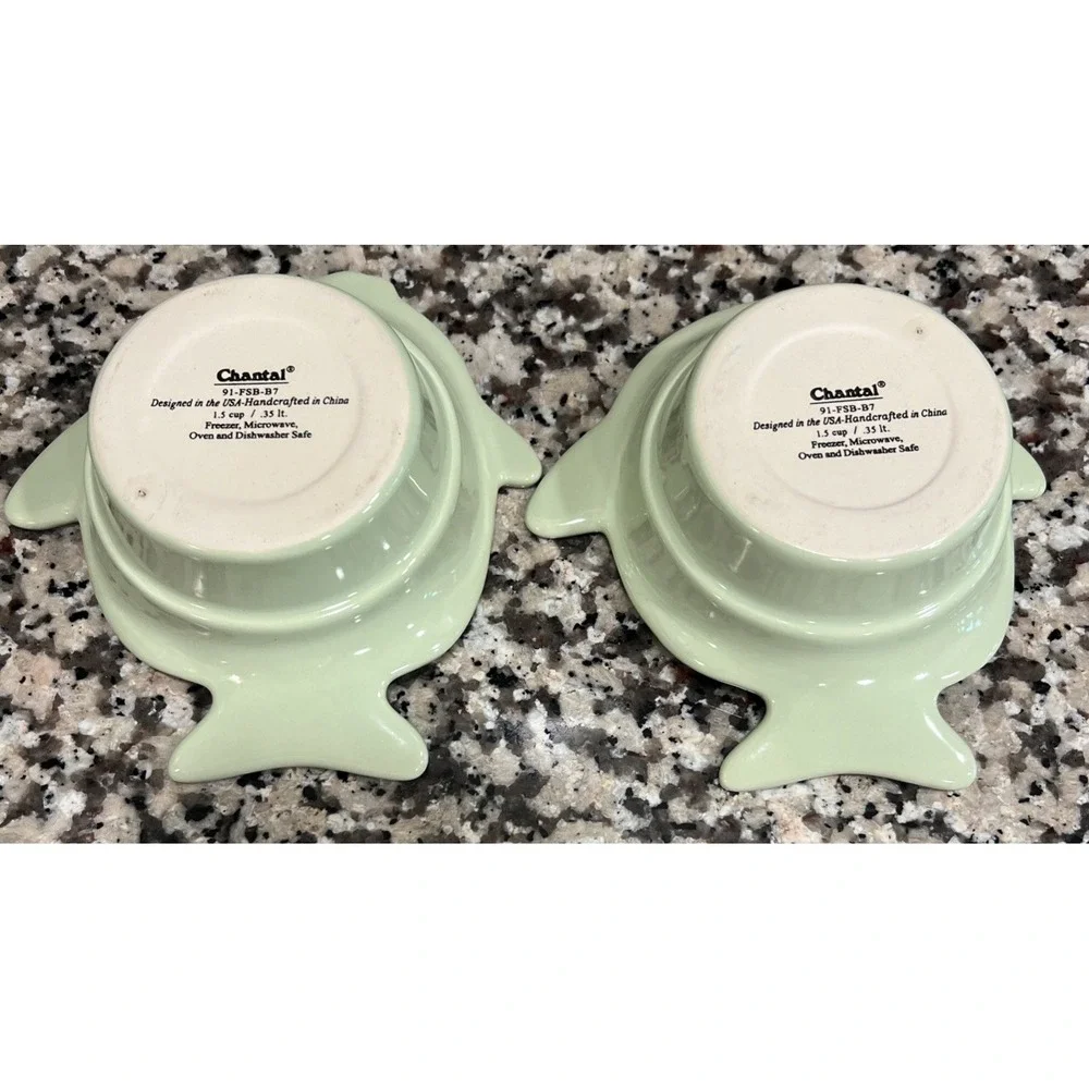 Set Of 2 Chantal‎ Fish Shaped Bowls Green Stoneware Ramekin 91-FSB-B7 1.5 Cups